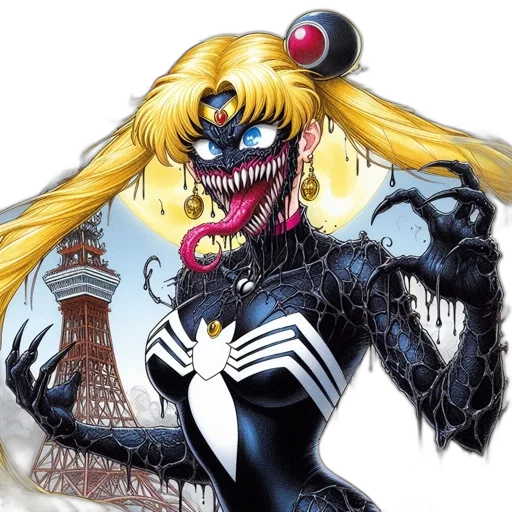 comic book art, concept art, anime, cartoon, sailor, moon, reimagined, monstrous transparent PNG cut-out