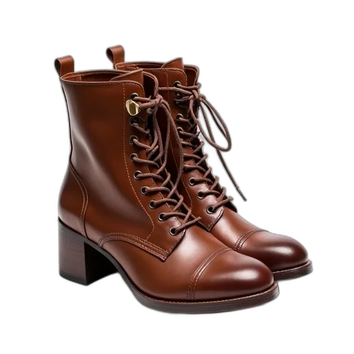 shoes, photorealistic, 3d render, pair, brown, leather, boots, lace-up transparent PNG cut-out