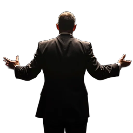 staff, jacket, photorealistic, man, suit, gestures, audience transparent PNG cut-out