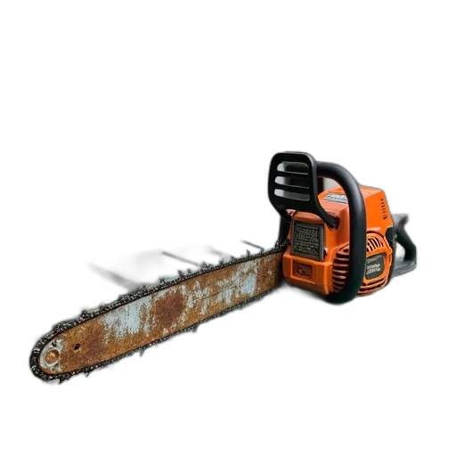 weapon, staff, robot, hair, rusty, chainsaw, black, orange transparent PNG cut-out