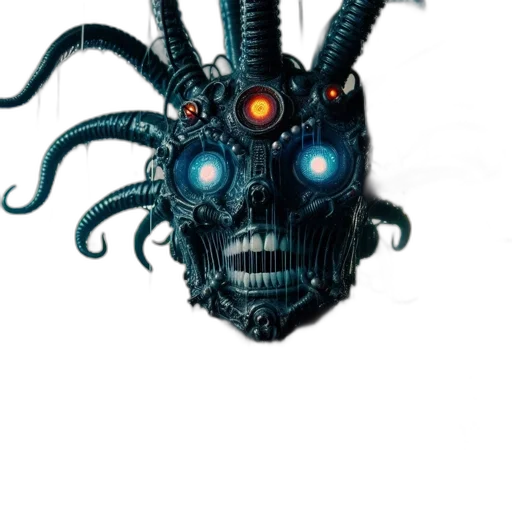 robot, mask, face, creature, concept art, cyberpunk, comic book art, 3d render transparent PNG cut-out