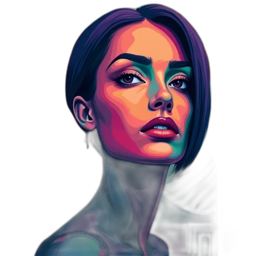 face, jewelry, dress, photorealistic, fantasy art, watercolor, comic book art, neon lights transparent PNG cut-out
