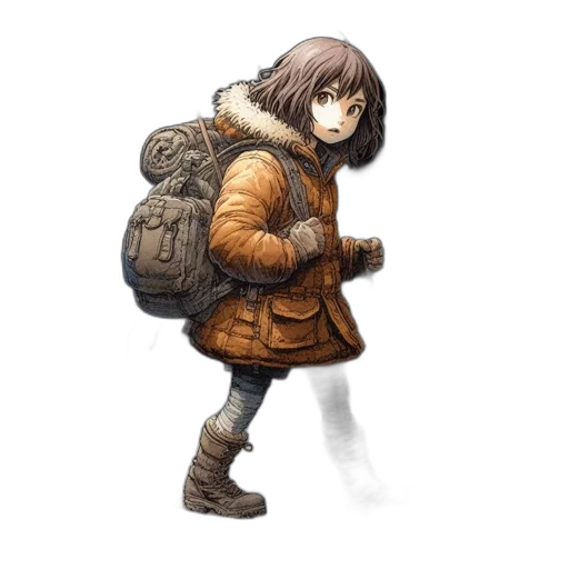 jacket, creature, staff, weapon, concept art, watercolor, pixel art, fantasy art transparent PNG cut-out