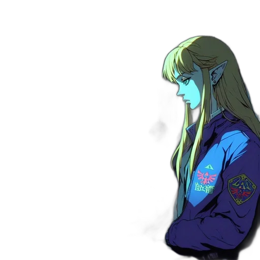 jacket, hair, staff, creature, vaporwave, cyberpunk, concept art, anime transparent PNG cut-out