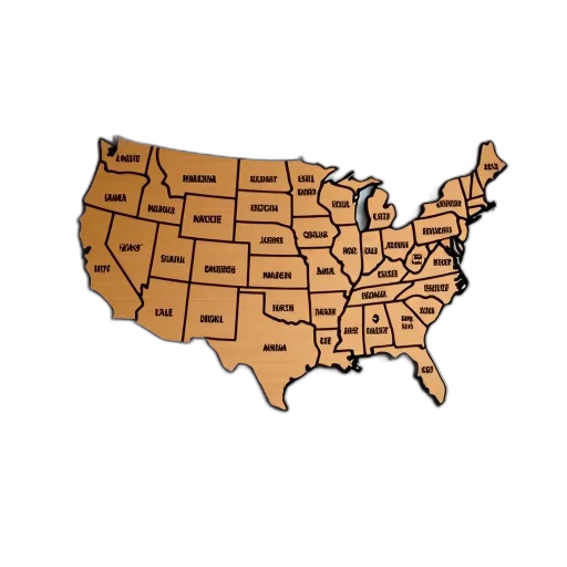 earth tones, golden, wooden, map, united, states, state, names transparent PNG cut-out