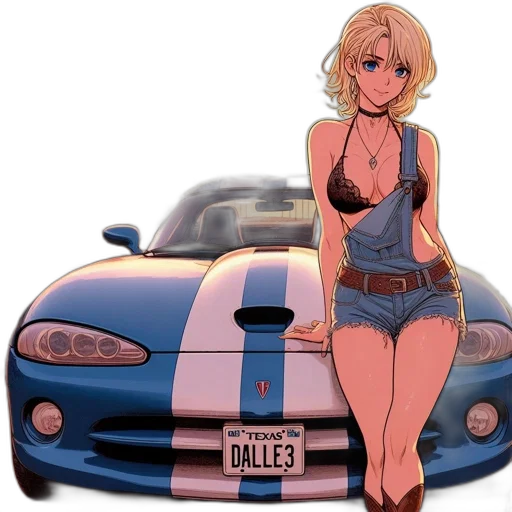 car, dress, anime, cartoon, concept art, comic book art, blue, animated transparent PNG cut-out