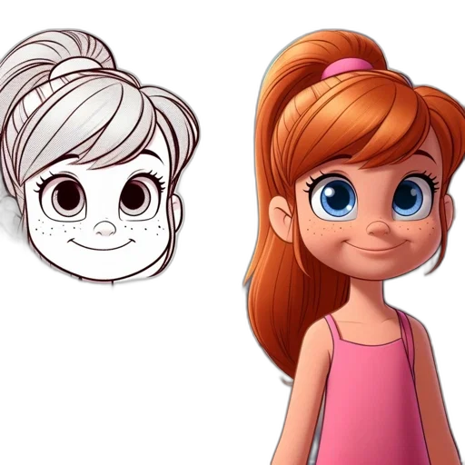 face, concept art, cartoon, 3d render, photorealistic, two, images, display transparent PNG cut-out