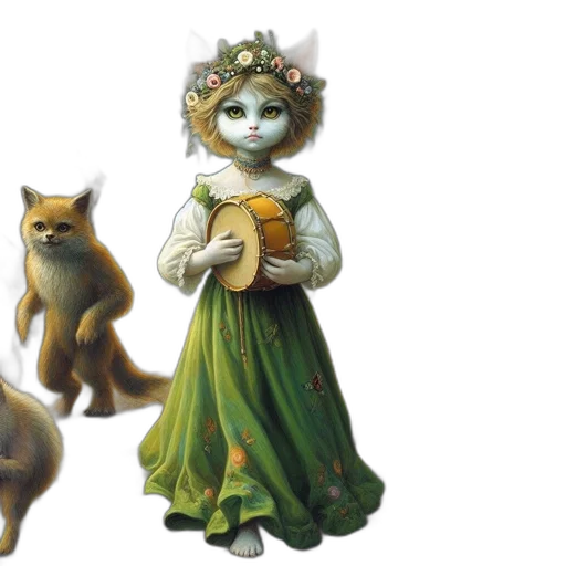 concept art, fantasy art, 3d render, oil painting, green, female, figure, cat-like transparent PNG cut-out