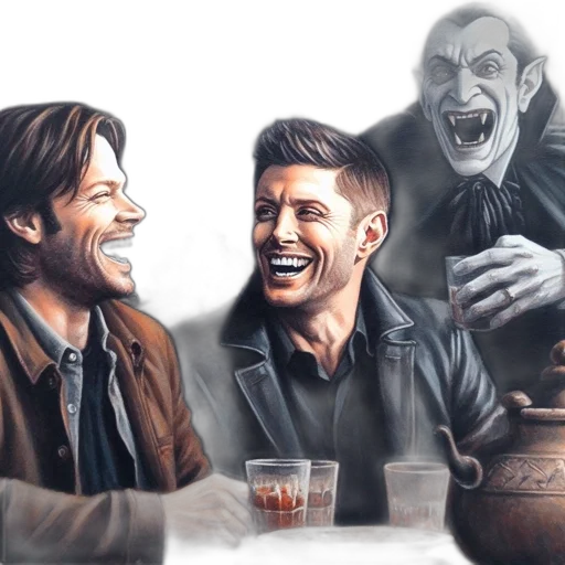 concept art, comic book art, fantasy art, watercolor, two, men, laugh, together transparent PNG cut-out