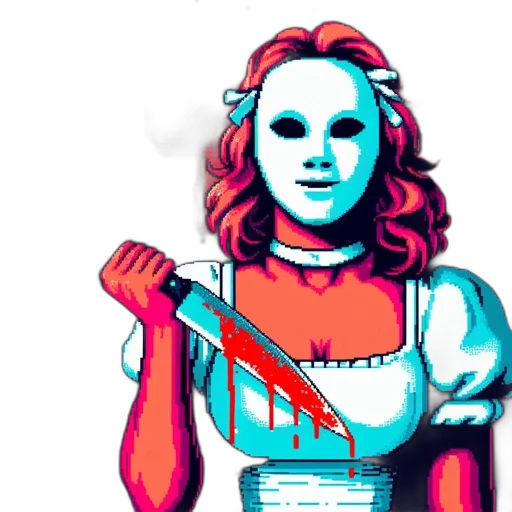 mask, robot, dress, face, pixel art, vaporwave, comic book art, concept art transparent PNG cut-out