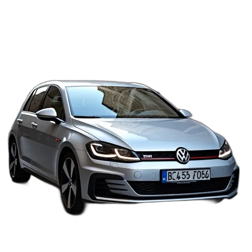 car, 3d render, photorealistic, silver, volkswagen, golf, hatchback, parked transparent PNG cut-out
