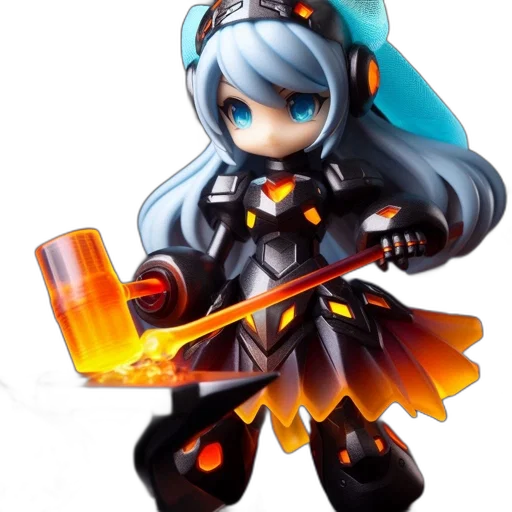 robot, weapon, staff, concept art, pixel art, anime, 3d render, fire transparent PNG cut-out