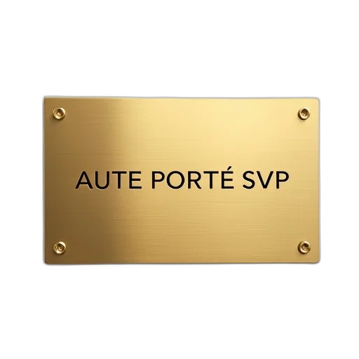 golden, rectangular, plaque, words, aute, porte, svp, engraved transparent PNG cut-out