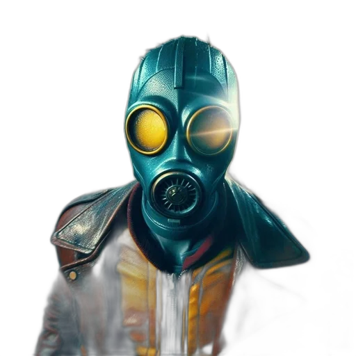 mask, robot, jacket, concept art, cyberpunk, comic book art, watercolor, blue transparent PNG cut-out