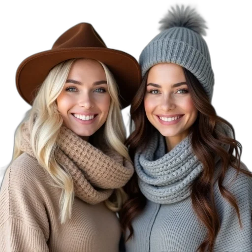 hat, earth tones, monochrome, two, women, standing, side, both transparent PNG cut-out