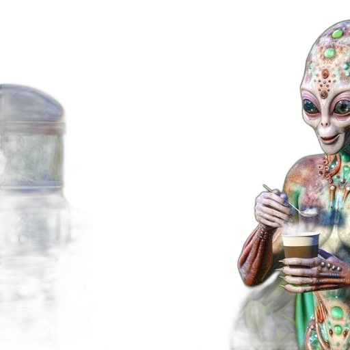 mask, robot, bottle, jewelry, 3d render, concept art, outer space, alien transparent PNG cut-out