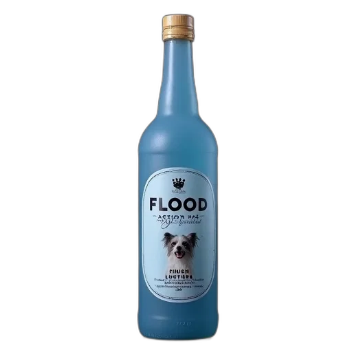 bottle, food, 3d render, blue, label, reads, flood, action transparent PNG cut-out