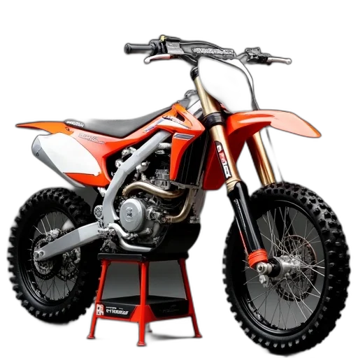 3d render, photorealistic, motocross, dirt, bike, shown, stand transparent PNG cut-out
