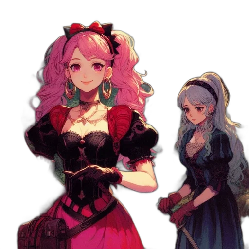 dress, staff, crown, concept art, fantasy art, anime, pixel art, dark transparent PNG cut-out