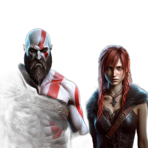 concept art, fantasy art, comic book art, pixel art, red, two, characters, one transparent PNG cut-out