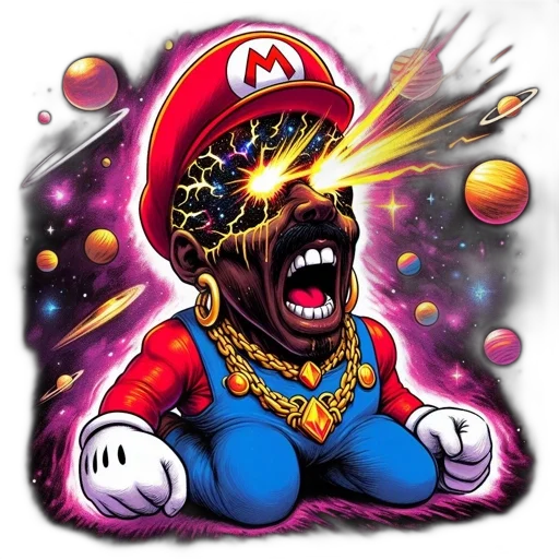 mask, crown, concept art, comic book art, fantasy art, pixel art, mario, depicted transparent PNG cut-out
