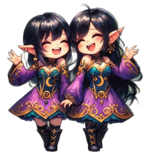 pixel art, fantasy art, concept art, anime, dark, two, identical, twin transparent PNG cut-out