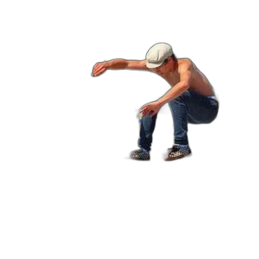 shoes, hat, staff, 3d render, concept art, pixel art, shirtless, skateboarder transparent PNG cut-out