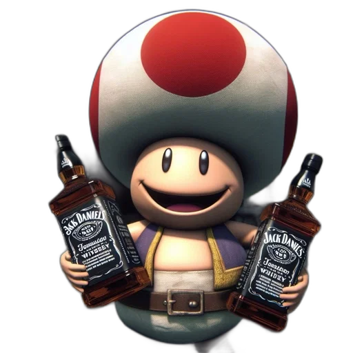 bottle, hat, weapon, 3d render, concept art, pixel art, anthropomorphic, toad transparent PNG cut-out