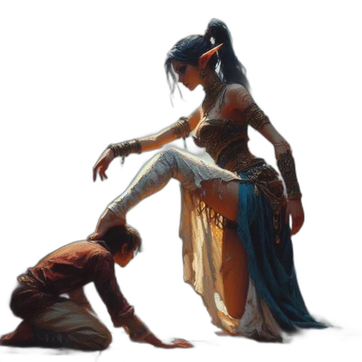 dress, sword, weapon, jewelry, concept art, fantasy art, oil painting, comic book art transparent PNG cut-out