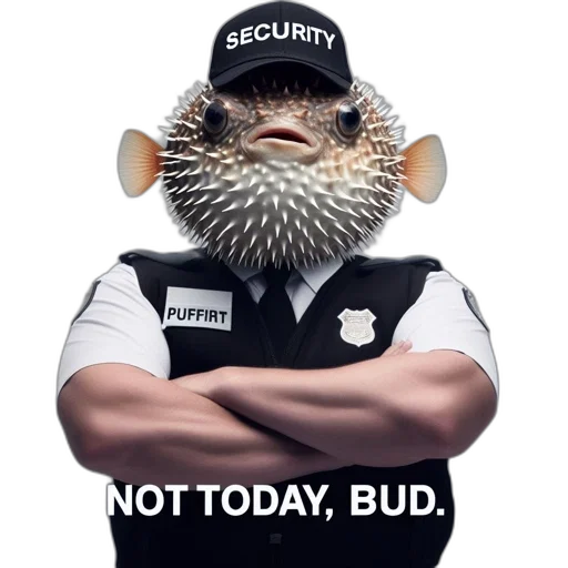 staff, creature, animal, hat, comical, illustration, features, pufferfish-headed transparent PNG cut-out