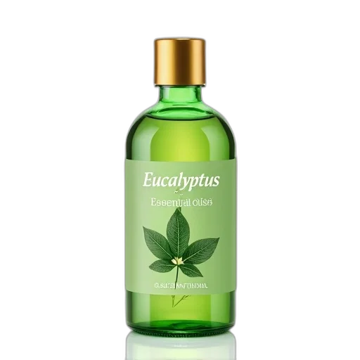 bottle, green, liquid, label, reads, eucalyptus, essential, oil transparent PNG cut-out