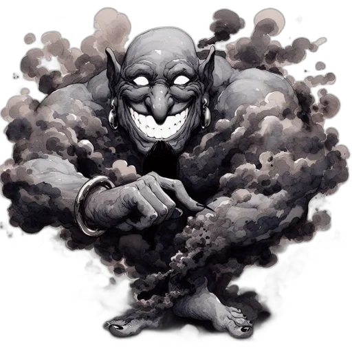mask, creature, comic book art, concept art, fantasy art, pencil sketch, fog, imposing transparent PNG cut-out