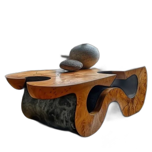 furniture, jewelry, 3d render, photorealistic, wooden, table, free-form, design transparent PNG cut-out