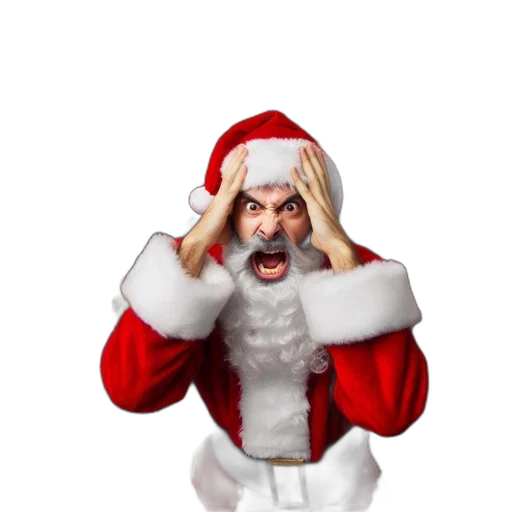 chaotic, scene, holiday, store, frustrated, santa, claus, bustling transparent PNG cut-out