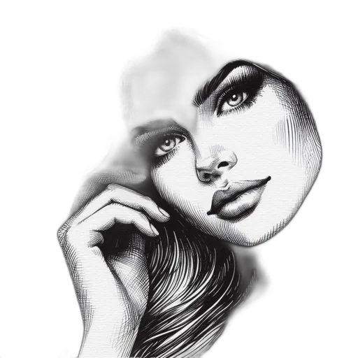 face, mask, jewelry, hair, photorealistic, pencil sketch, cartoon, fantasy art transparent PNG cut-out