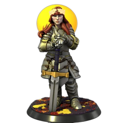 concept art, fantasy art, 3d render, pixel art, golden-crowned, female, warrior, stands transparent PNG cut-out