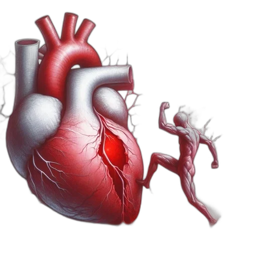 3d render, concept art, photorealistic, anatomically, detailed, heart, damaged, bleeding transparent PNG cut-out