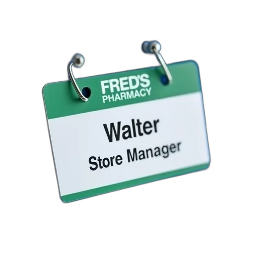 staff, close-up, name, tag, walter, title, store, manager transparent PNG cut-out