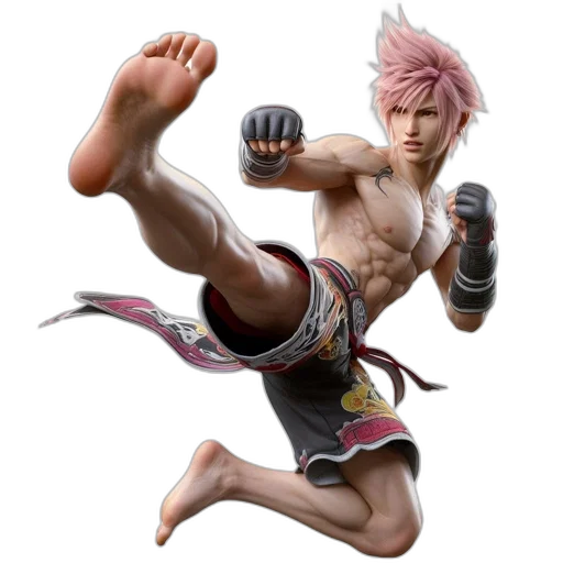 concept art, 3d render, photorealistic, fit, figure, characterized, pinkish-red, hair transparent PNG cut-out