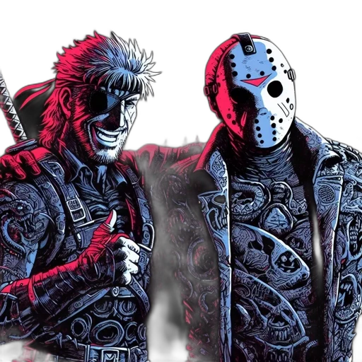 mask, concept art, comic book art, fantasy art, 3d render, two, animated, characters transparent PNG cut-out