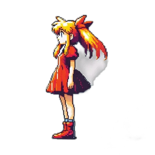 dress, hat, staff, jacket, pixel art, concept art, anime, 3d render transparent PNG cut-out
