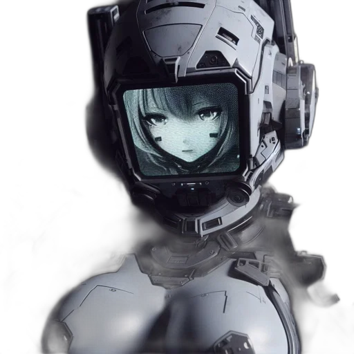 robot, mask, face, weapon, cyberpunk, concept art, 3d render, anime transparent PNG cut-out