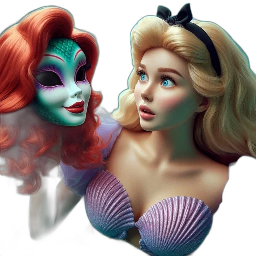 mask, fantasy art, concept art, photorealistic, 3d render, underwater, young, woman transparent PNG cut-out
