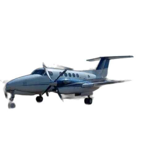 3d render, small, white, blue, airplane, propeller, parked, tarmac transparent PNG cut-out