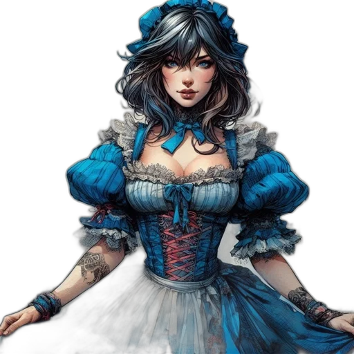 dress, fantasy art, concept art, comic book art, pixel art, blue, monochrome, dark transparent PNG cut-out