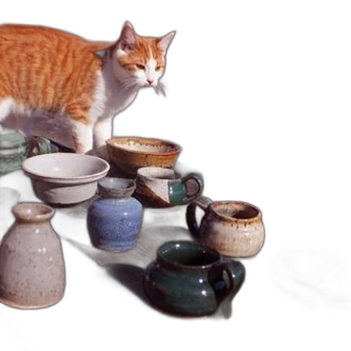 photorealistic, 3d render, oil painting, cat, stands, wooden, table, various transparent PNG cut-out