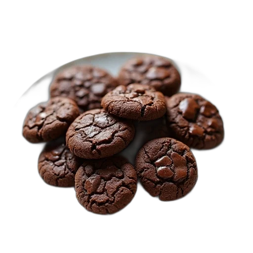 food, photorealistic, 3d render, chocolate, crinkle, cookies, recipe, plate transparent PNG cut-out