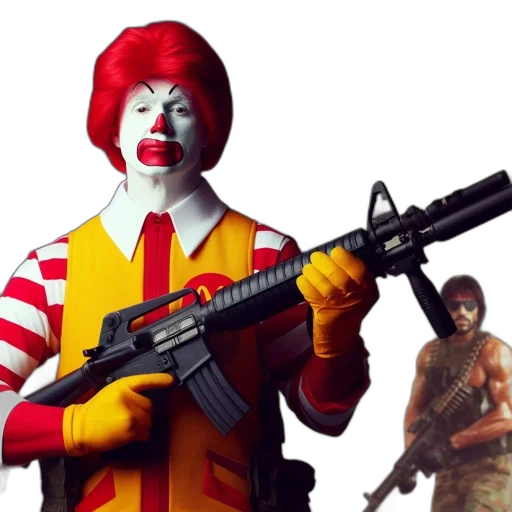 weapon, food, concept art, 3d render, pixel art, photorealistic, unconventional, ronald transparent PNG cut-out