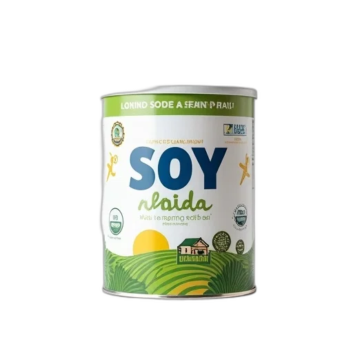 food, cylindrical, container, white, label, featuring, word, soy transparent PNG cut-out