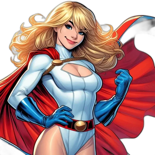 comic book art, concept art, cartoon, female, superhero, blonde, hair, blue transparent PNG cut-out